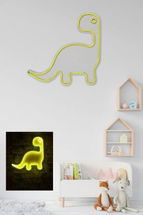 Decoratiune luminoasa LED, Dino the Dinosaur, Benzi flexibile de neon, DC 12 V, Galben