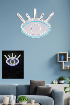 Decoratiune luminoasa LED, Evil Eye, Benzi flexibile de neon, DC 12 V, Alb/Albastru