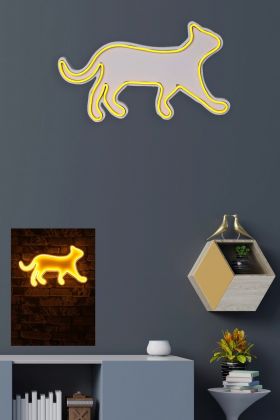 Decoratiune luminoasa LED, Kitty the Cat, Benzi flexibile de neon, DC 12 V, Galben