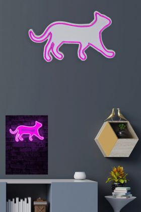 Decoratiune luminoasa LED, Kitty the Cat, Benzi flexibile de neon, DC 12 V, Roz