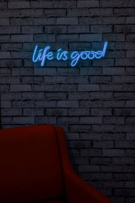 Decoratiune luminoasa LED, Life Is Good, Benzi flexibile de neon, DC 12 V, Albastru