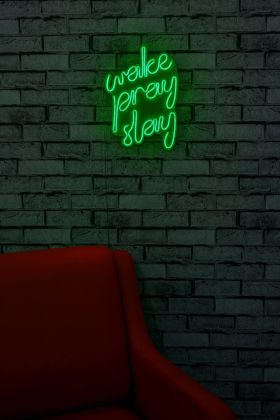 Decoratiune luminoasa LED, Wake Pray Slay, Benzi flexibile de neon, DC 12 V, Verde