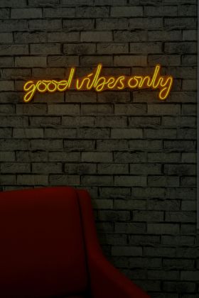 Decoratiune luminoasa LED, Good Vibes Only, Benzi flexibile de neon, DC 12 V, Galben