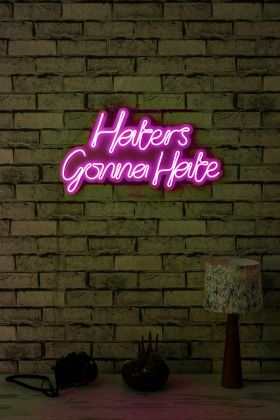 Decoratiune luminoasa LED, Haters Gonna Hate, Benzi flexibile de neon, DC 12 V, Roz