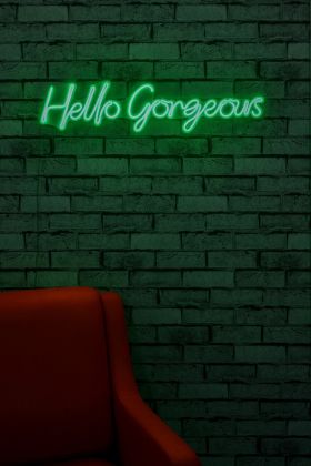 Decoratiune luminoasa LED, Hello Gorgeous, Benzi flexibile de neon, DC 12 V, Verde