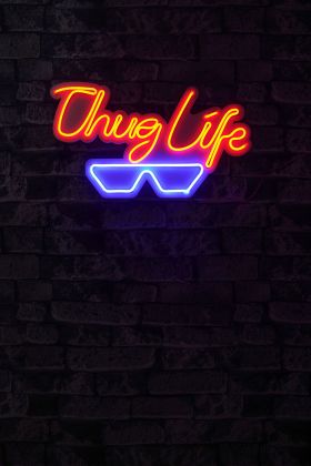 Decoratiune luminoasa LED, Thug Life, Benzi flexibile de neon, DC 12 V, Rosu albastru