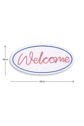 Decoratiune luminoasa LED, Welcome, Benzi flexibile de neon, DC 12 V, Albastru/Roz