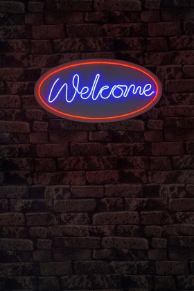 Decoratiune luminoasa LED, Welcome, Benzi flexibile de neon, DC 12 V, Rosu albastru