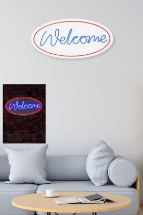 Decoratiune luminoasa LED, Welcome, Benzi flexibile de neon, DC 12 V, Rosu albastru