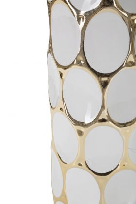 Lampa de masa, Glam Carv, Mauro Ferretti, 1 x E27, 40W, Ø34.5 x 56 cm, ceramica/fier/textil, alb/auriu