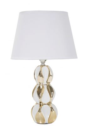 Lampa de masa, Glam Balls, Mauro Ferretti, 1 x E27, 40W, Ø28 x 46 cm, ceramica/fier/textil, alb/auriu