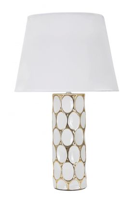 Lampa de masa, Glam Carv, Mauro Ferretti, 1 x E27, 40W, Ø34.5 x 56 cm, ceramica/fier/textil, alb/auriu