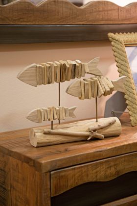 Decoratiune Fish Nature, Mauro Ferretti, 37x10x24 cm, lemn de tanoak, natural