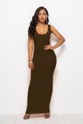 Rochie maxi elastica cafea M