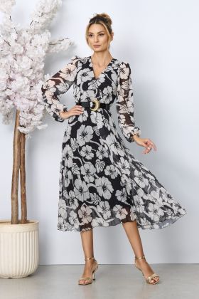 Rochie eleganta Ingrid Floral Bicolora