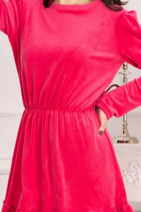 Rochie dama Cherry din catifea fucsia cu volanas