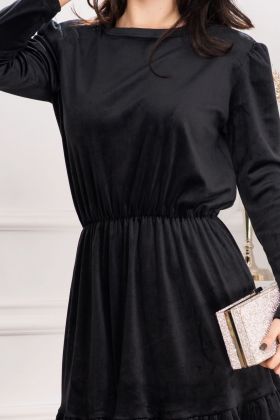 Rochie in clos Cherry din catifea neagra cu volanas