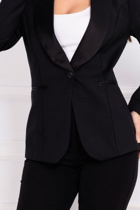 Sacou elegant InPuff negru cambrat cu revere satinate