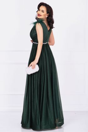 Rochie de nasa Maia verde lunga eleganta cu sclipici si accesoriu cu fulgi