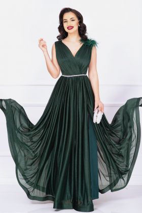 Rochie de nasa Maia verde lunga eleganta cu sclipici si accesoriu cu fulgi