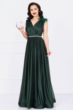 Rochie de nasa Maia verde lunga eleganta cu sclipici si accesoriu cu fulgi