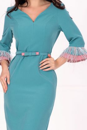 Rochie de ocazie conica cu volane si fulgi la mansete