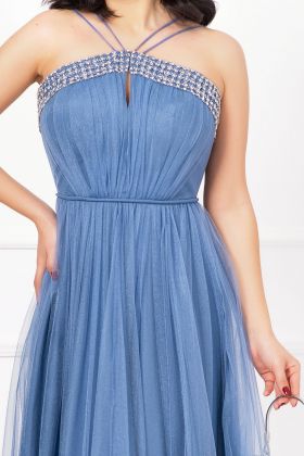 Rochie de seara Christine bleu cu model din strassuri