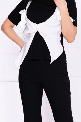 Tricou elegant negru cu funda stilizata alba