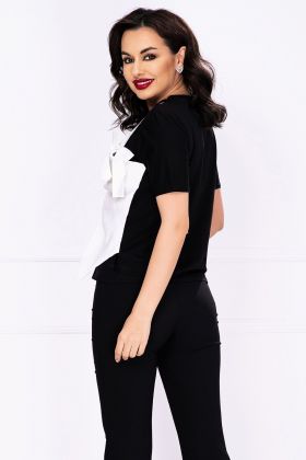 Tricou elegant negru cu funda stilizata alba