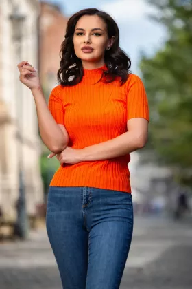 Bluza casual cu maneca scurta orange cu striatii