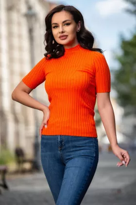 Bluza casual cu maneca scurta orange cu striatii