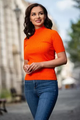 Bluza casual cu maneca scurta orange cu striatii