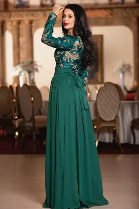 Rochie de seara eleganta Georgia verde cu broderie deosebita