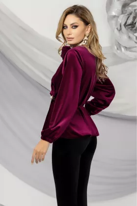 Bluza tip jacheta magenta Pretty Girl din catifea cu peplum