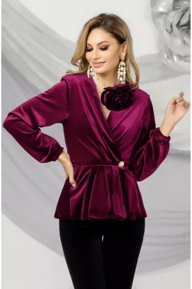 Bluza tip jacheta magenta Pretty Girl din catifea cu peplum