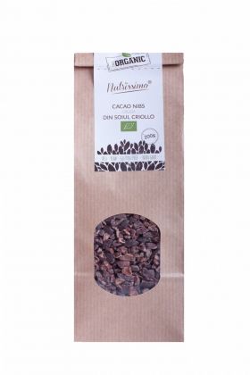 Cacao Nibs, miez boabe de cacao, cruda criollo, eco-bio, 200g - Nutrissimo