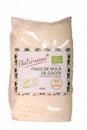Fulgi de cocos integrali grasi raw, eco-bo, 800g - Nutrissimo