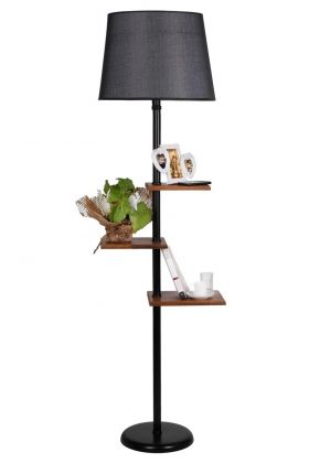 Lampadar cu 3 rafturi, Luin, 8270-1E27, 60 W, metal/lemn/textil