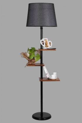 Lampadar cu 3 rafturi, Luin, 8270-1E27, 60 W, metal/lemn/textil