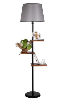 Lampadar cu 3 rafturi, Luin, 8270-2E27, 60 W, metal/lemn/textil