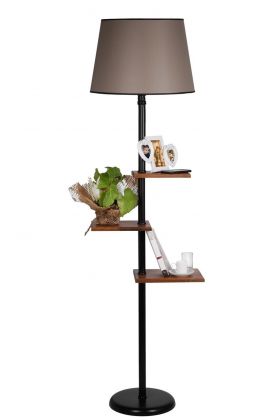 Lampadar cu 3 rafturi, Luin, 8270-3E27, 60 W, metal/lemn/textil