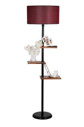 Lampadar cu 3 rafturi, Luin, 8270-6, E27, 60 W, metal/lemn/textil