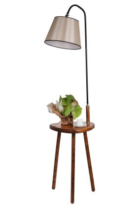 Lampadar cu masuta, Luin, 8272-4, E27, 60 W, metal/lemn/textil