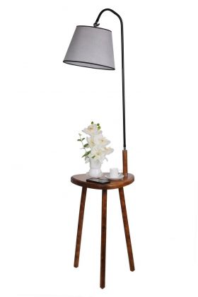 Lampadar cu masuta, Luin, 8272-5, E27, 60 W, metal/lemn/textil