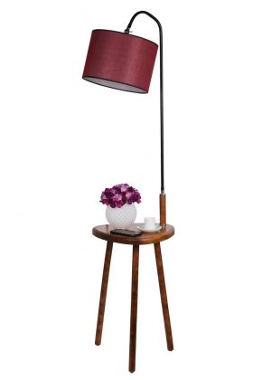 Lampadar cu masuta, Luin, 8272-6, E27, 60 W, metal/lemn/textil