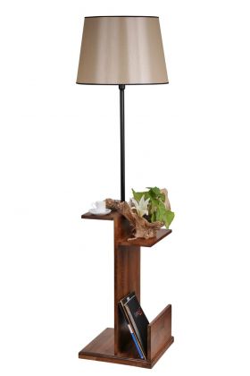 Lampadar cu rafturi, Luin, 8274-3, E27, 60 W, metal/lemn/textil