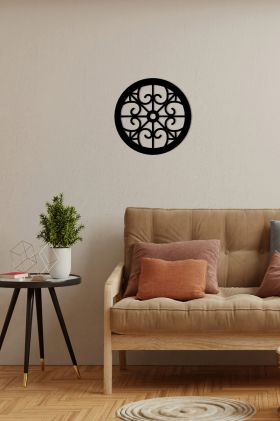 Decoratiune de perete, Rustic Circles 3, Metal, 30 x 30 cm, Negru