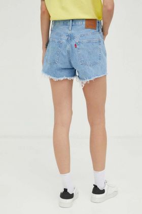 Levi's pantaloni scurți din denim 501 femei, uni, high waist 56327.0086-LightIndig