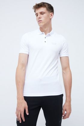 EA7 Emporio Armani tricou polo barbati, culoarea alb, neted