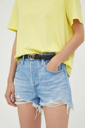 Levi's pantaloni scurți din denim 501 femei, uni, high waist 56327.0086-LightIndig